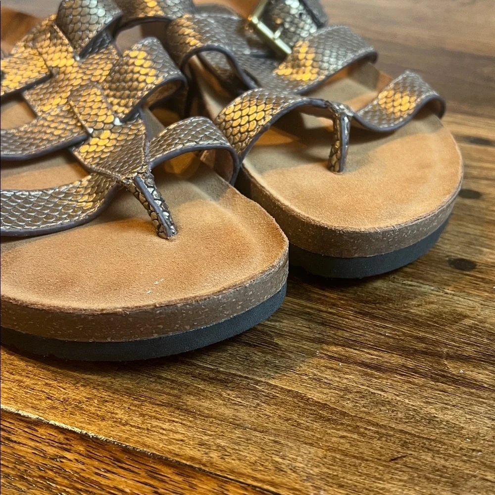 Sofft Mermaid Tail Embossed Leather Stripy Sandals Copper Comfortable 7.5